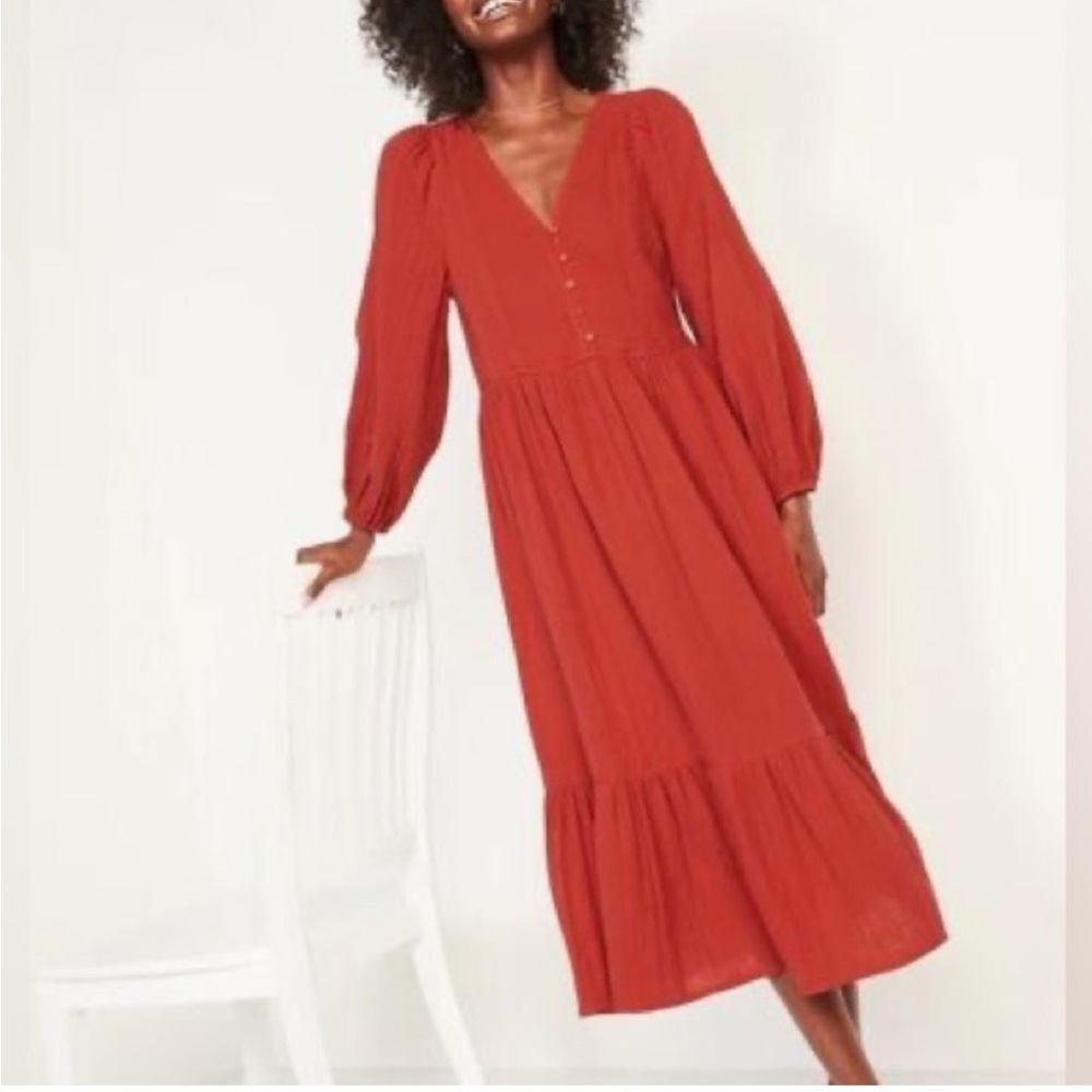 Old navy 100% Cotton Dress in Rusty sienna Orange s nwt tiered maxi
